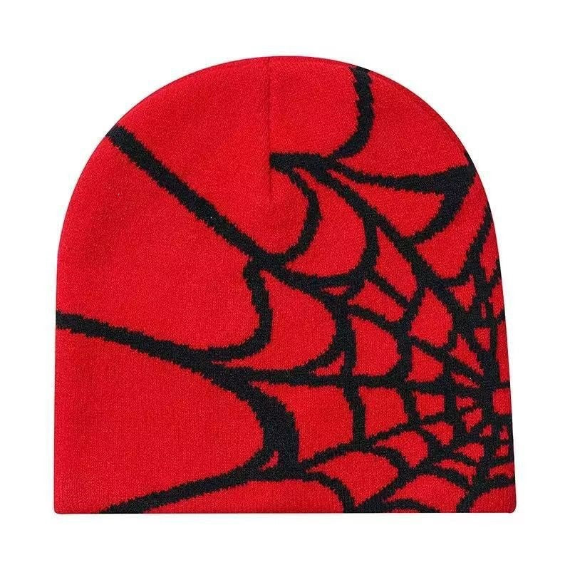 🕸️ SpiderWeb Gothic Knit Beanie – Y2K Streetwear Hat with Bold Spider Web Design