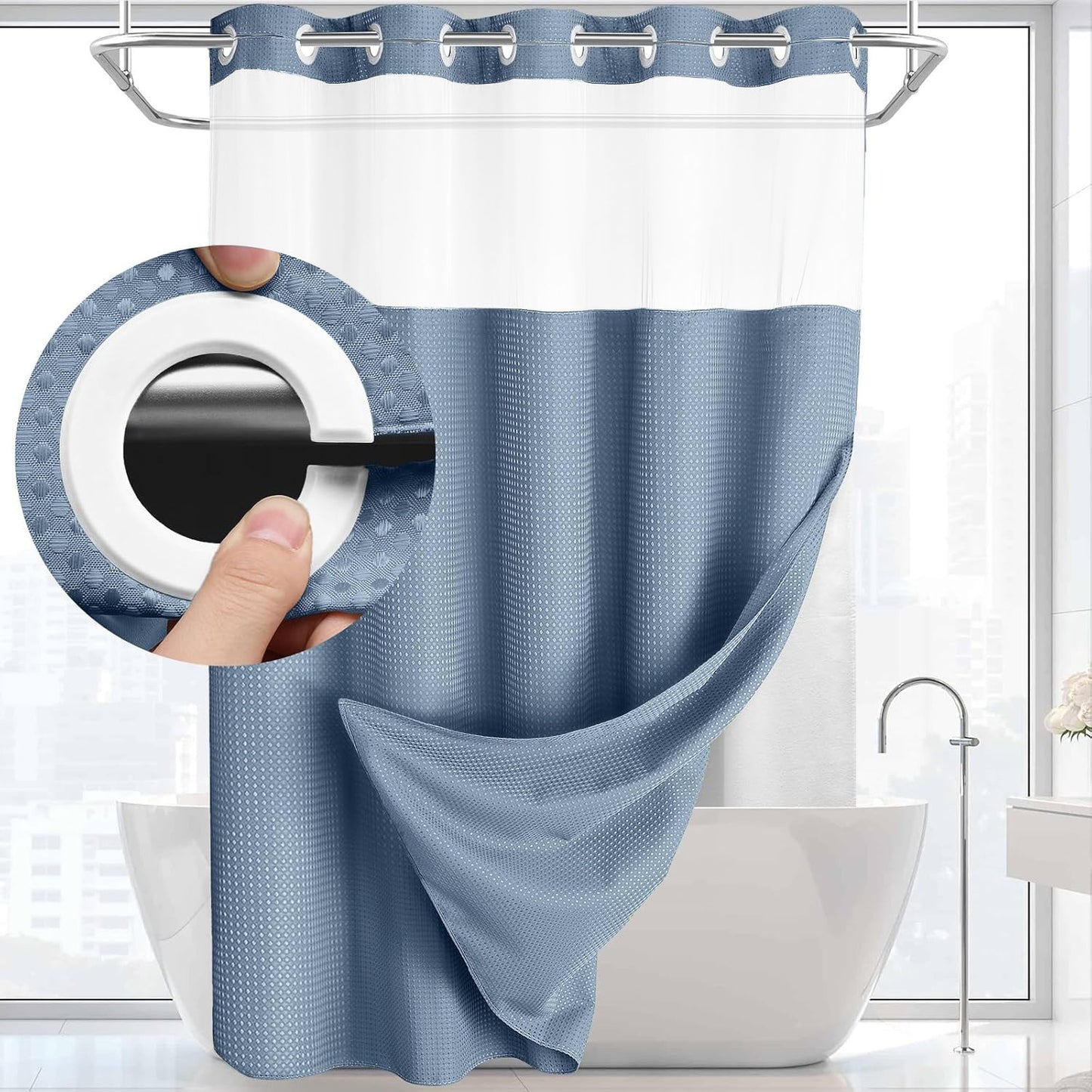 Double Layer Waffle-Pattern Shower Curtain