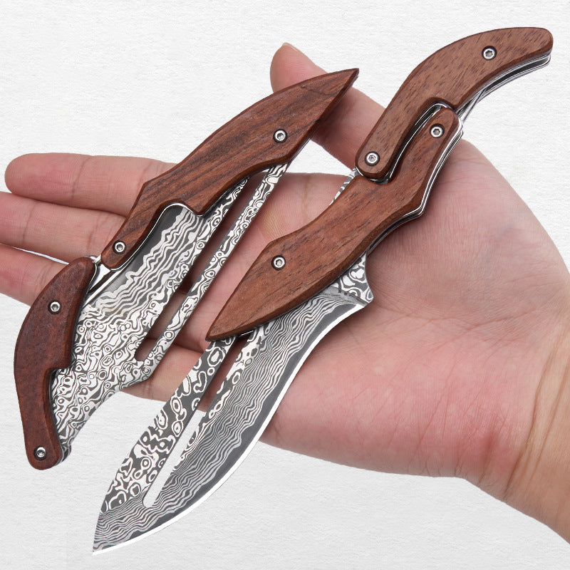 🔥Limited Time Discount 💥Artisan Wood Series: Unique Swing-Lock Folding Knife with Damascus-Style Blade🔪