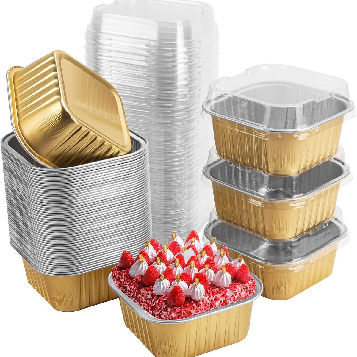30-Pack Pink Mini Foil Cake Pans with Lids โ 5oz Disposable Dessert Cups