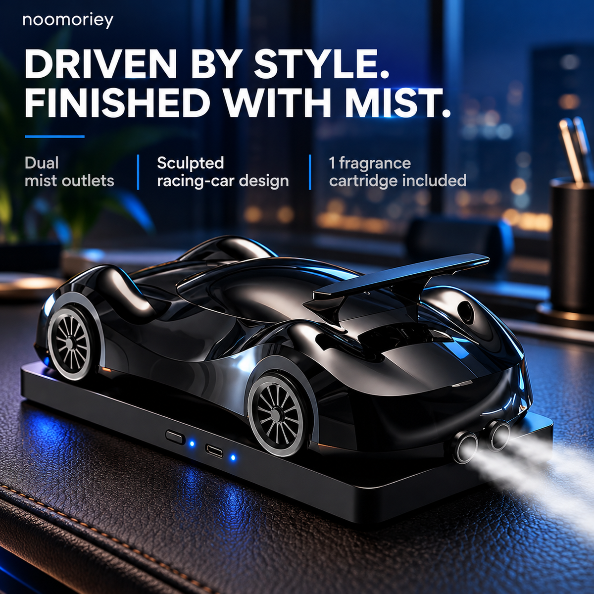 🏎️ Racing Car Aroma Diffuser – Dual Exhaust Mist, 6 Colors & Fragrance Cartridge Included ✨
