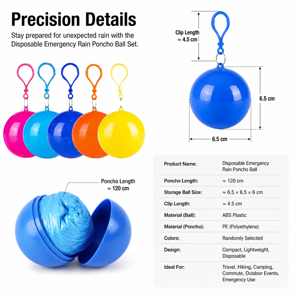 🌧️ Compact Emergency Rain Poncho Ball⚡ – Clip-On Disposable Waterproof Poncho