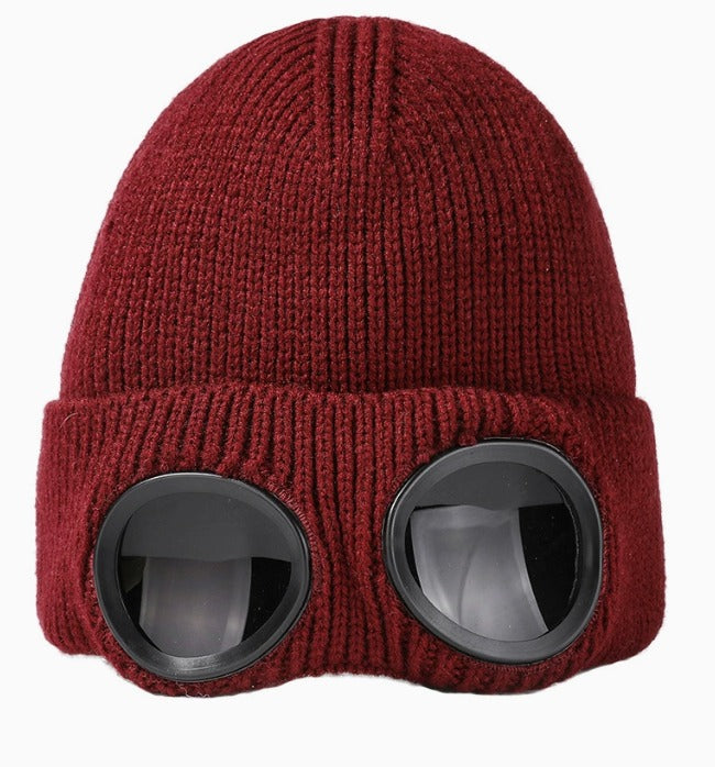 ๐ Goggle Beanie Winter Hat๐งข โ Funny Knit Pull-Down Hat with Built-In Lenses๐