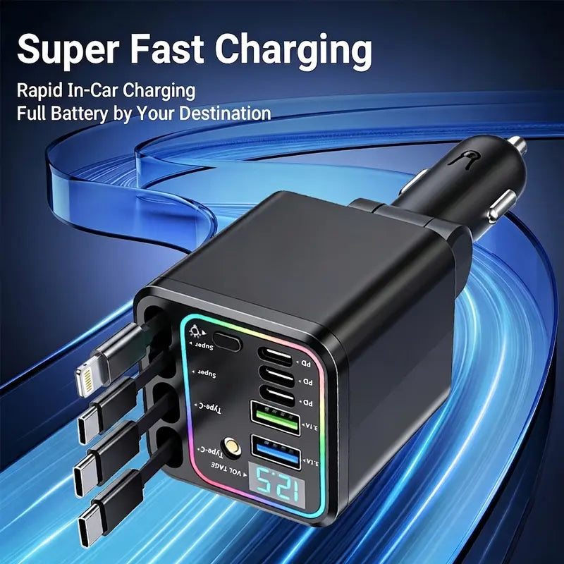 120W Compact Retractable Car Charger