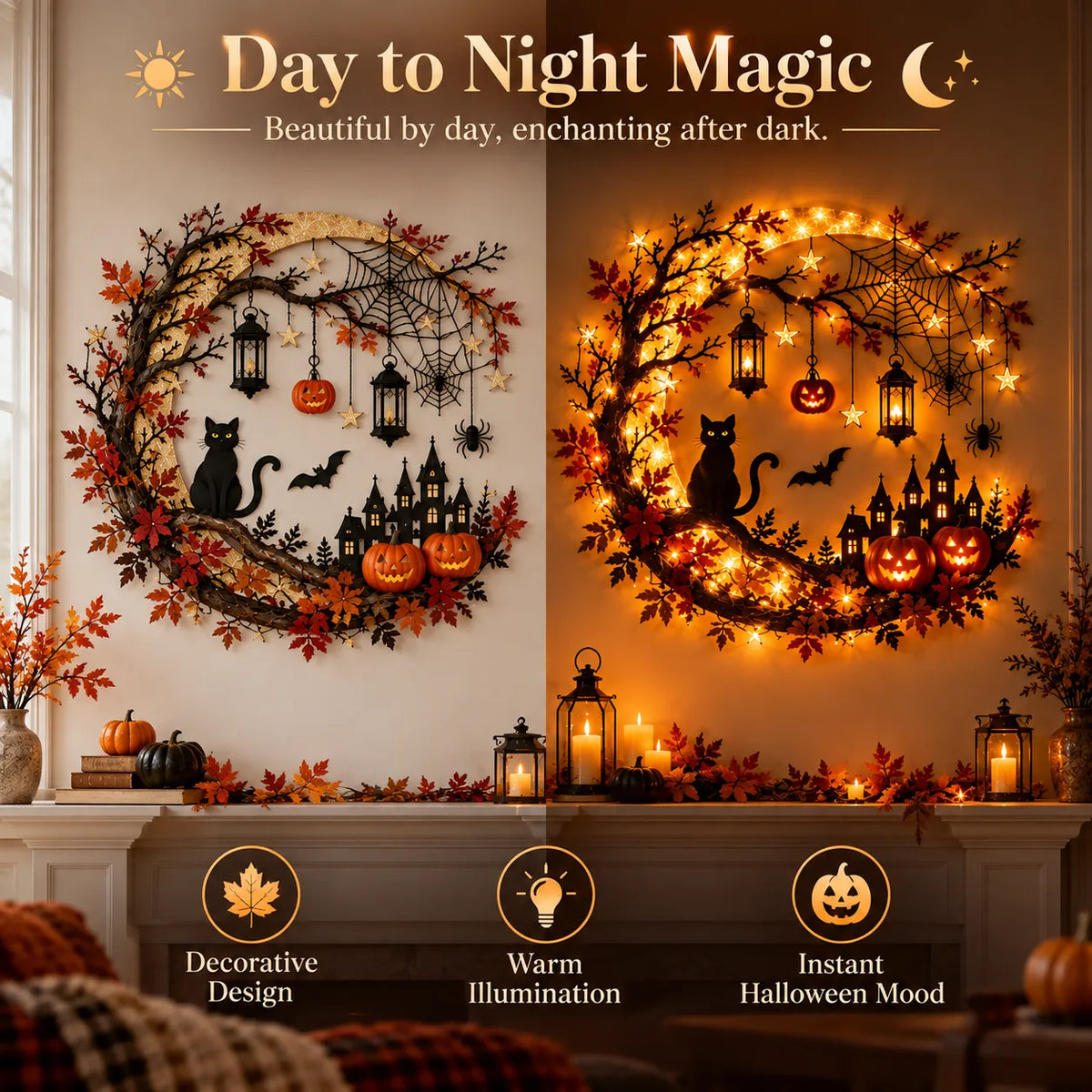 Halloween Crescent Moon Lighted Wall Decor