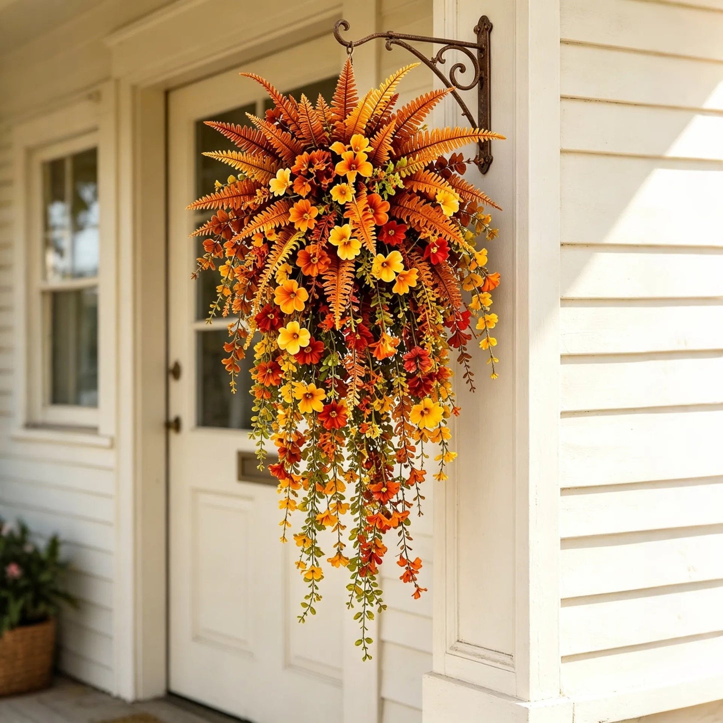 ๐ ARTIFICIAL FALL HARVEST HANGING BASKET - AUTUMN PORCH & DOOR DECORATION
