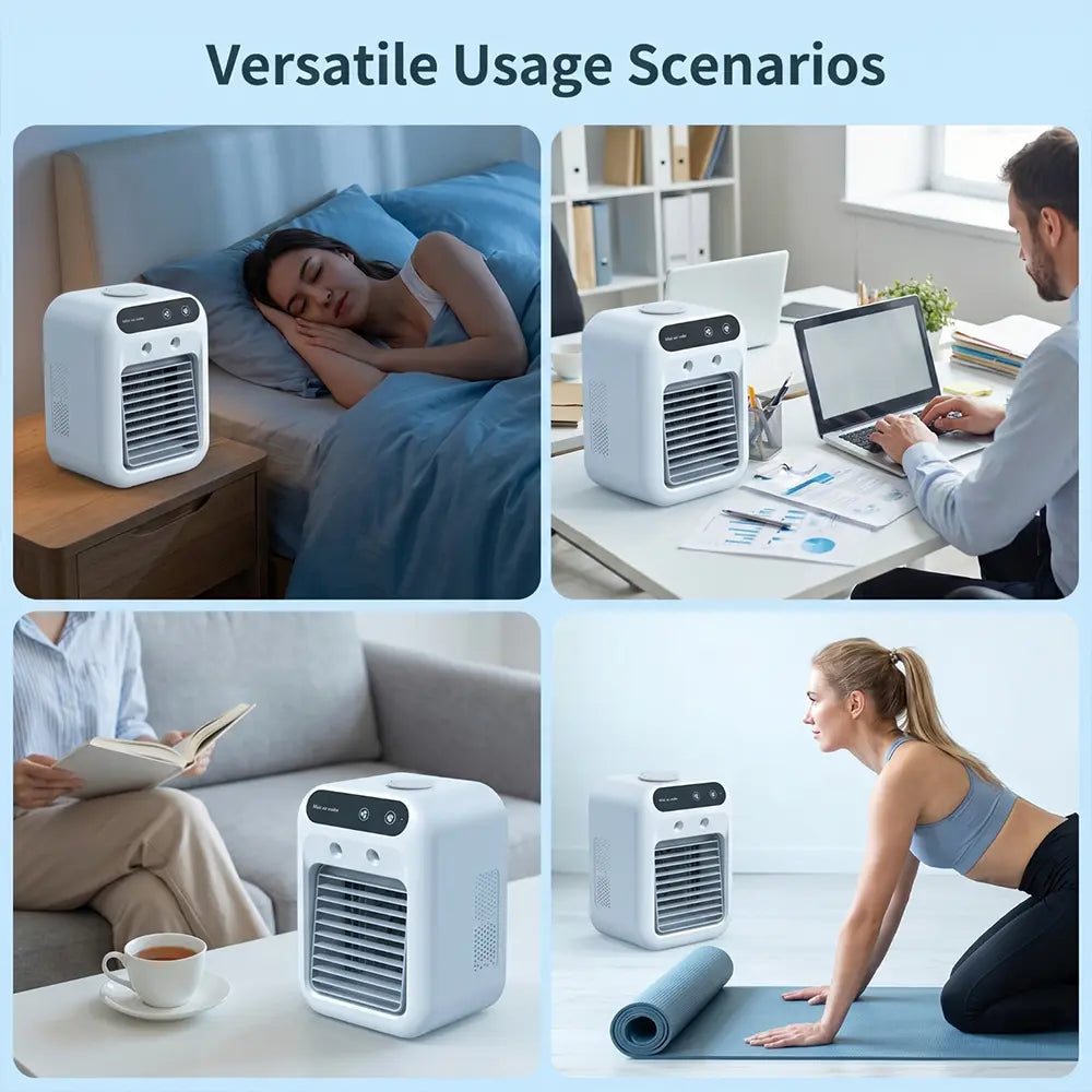 【FathersDayGift】 2026 NEW Portable Air Cooler,3-in-1 Cooling Fan with 2 Mist Speeds – Personal Evaporative Cooler for Bedroom, Office & Camping, 1800mAh Battery & 500ml Tank Portable Air Conditioner,summerwins