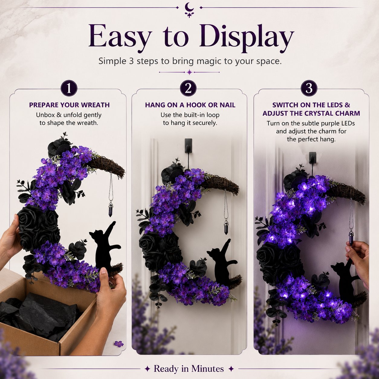 ๐๐โโฌ Light Up Your Door With a Magical Halloween Moon Cat Wreath