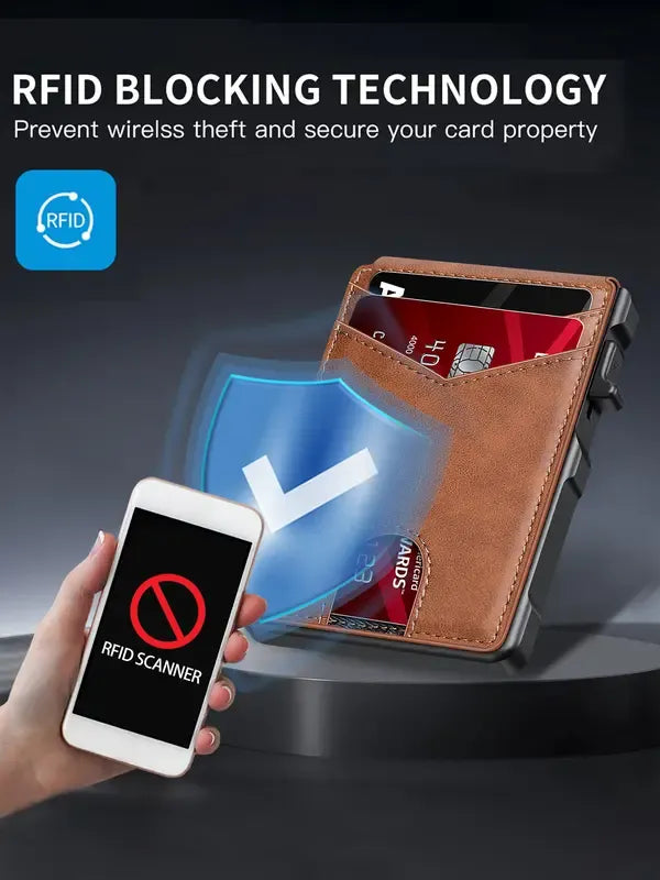 ⚡70K+ SOLD!-Wallet for Men - with Pop Up Aluminum Case Slim Leather Slots Credit Card Holder RFID Blocking Bifold Minimalist Wallet