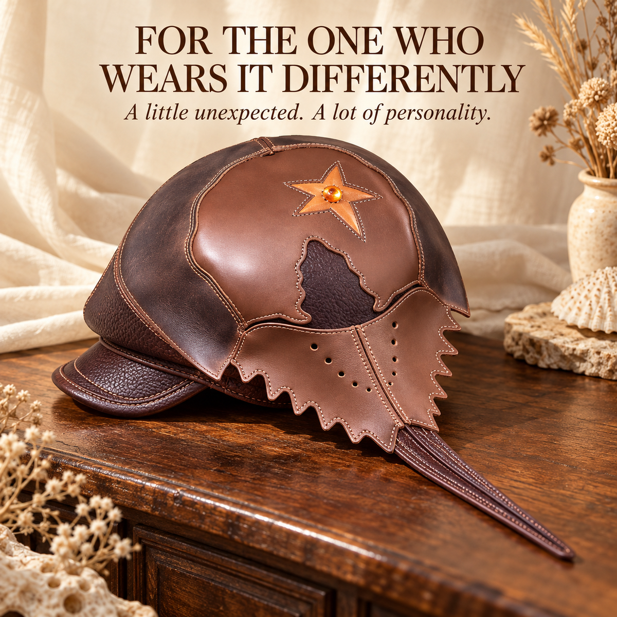 Brown horseshoe crab statement hat — gift