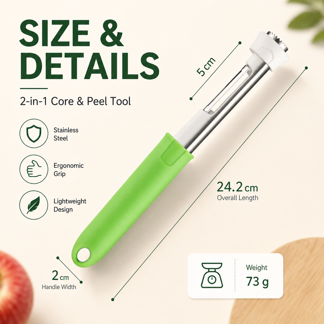 2-in-1 Apple Corer & Peeler โ Stainless Steel Fruit Coring Tool for Apples, Pears & Peppers | Quick Seed Remover