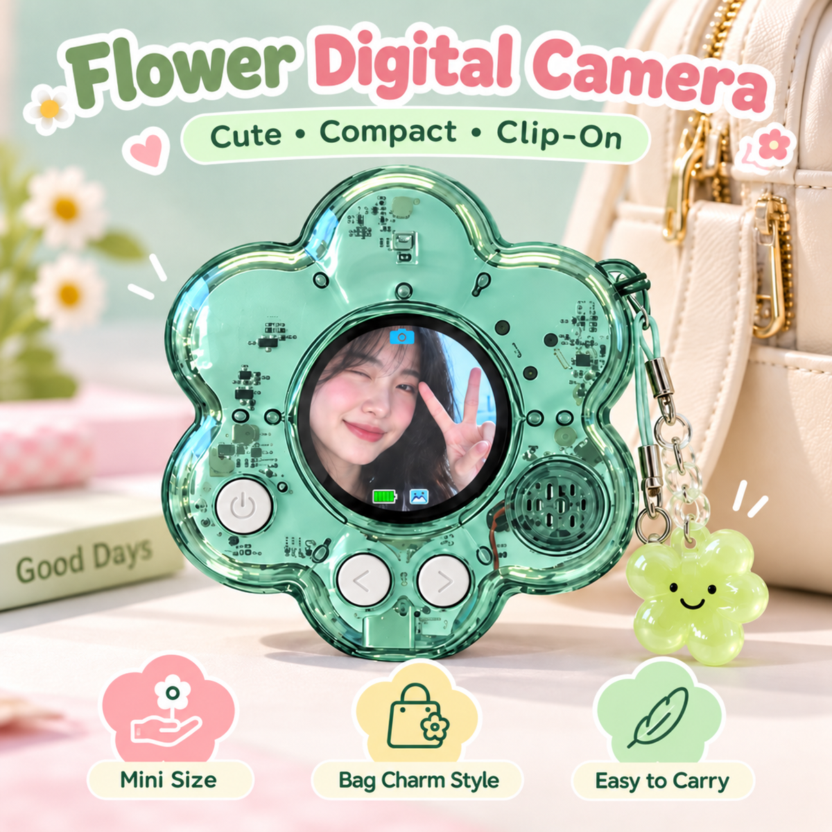 🌸 Flower Mini Digital Camera | Photo + Video Bag Charm Camera