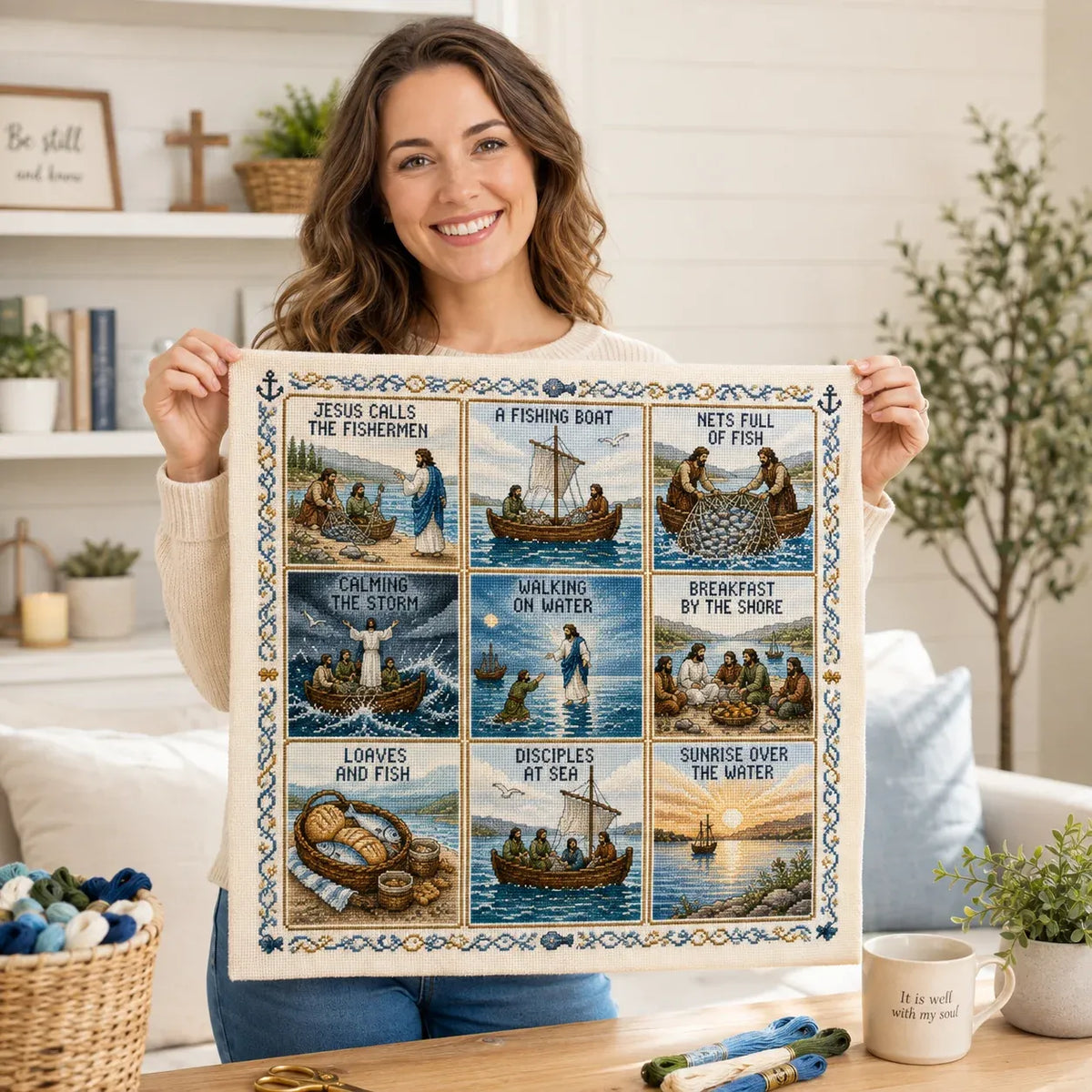 โณ Last Day 49% OFF โ โ๏ธ Beginner-Friendly Life of Jesus Bible Story Cross Stitch DIY Kit | 6 Biblical Collections with Fabric, Color-Matched Floss, Needle & Pattern Guide Included ๐