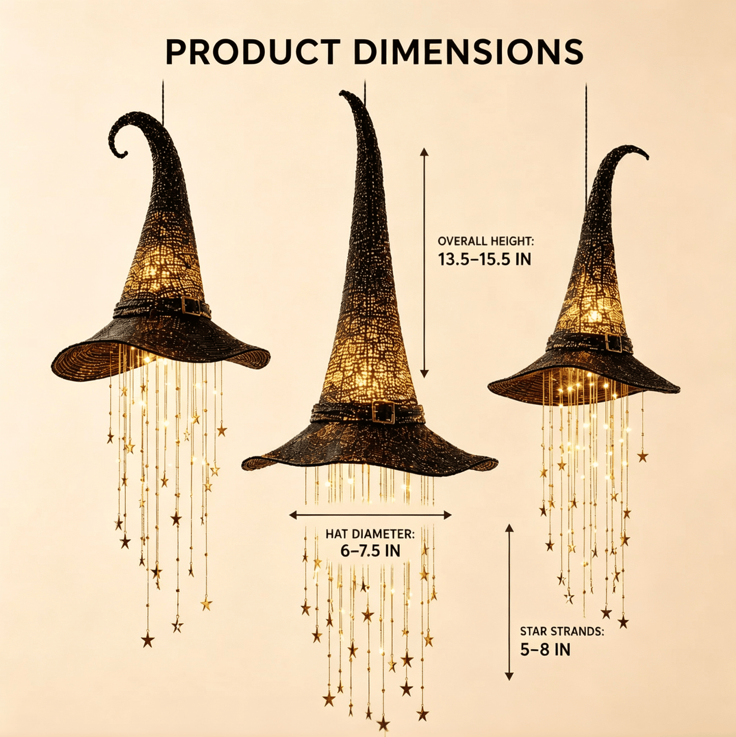 🧙♀️ Lighted Witch Hat Hanging Chime ✨ Battery-Powered Halloween Décor with Remote Control