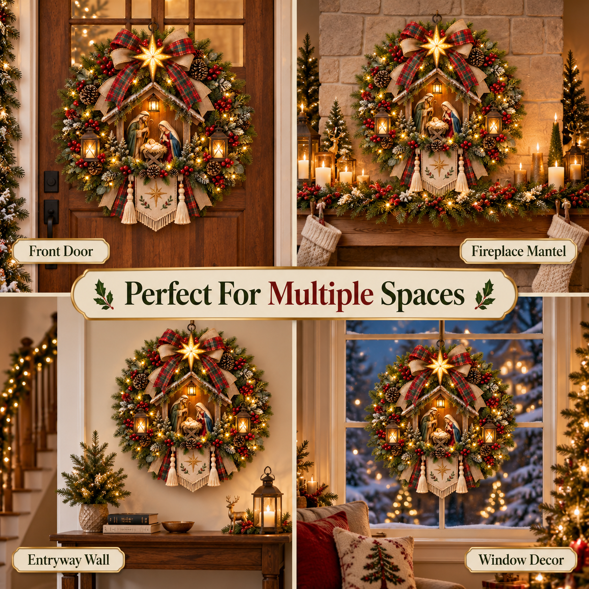 ⏳ Last Day 50% OFF – Bethlehem Star Lighted Nativity Christmas Wreath 🎄