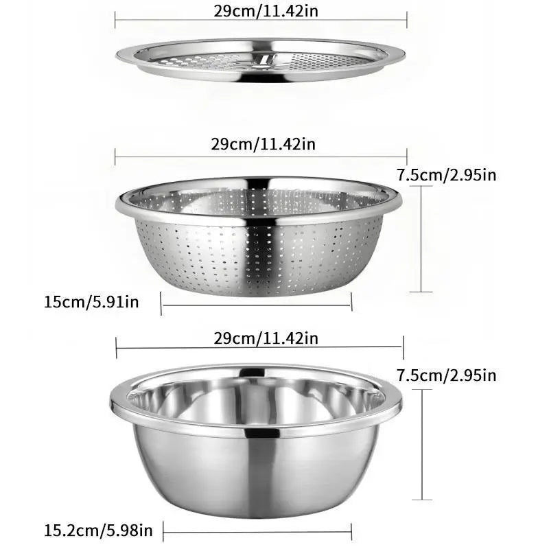 3-In-1 Stainless Steel Multi-Functional Strainer Set, Includes Basin/sieve/cutter