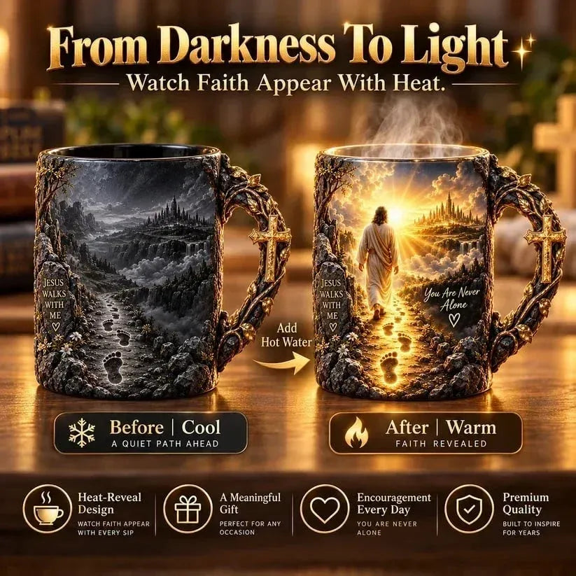 🔥 Last Day 52% OFF - 🔥✝️ Jesus Walks With MeTM – Heat-Reveal Faith Mug | You Are Never Alone (📦Buy 2 Free Shipping)