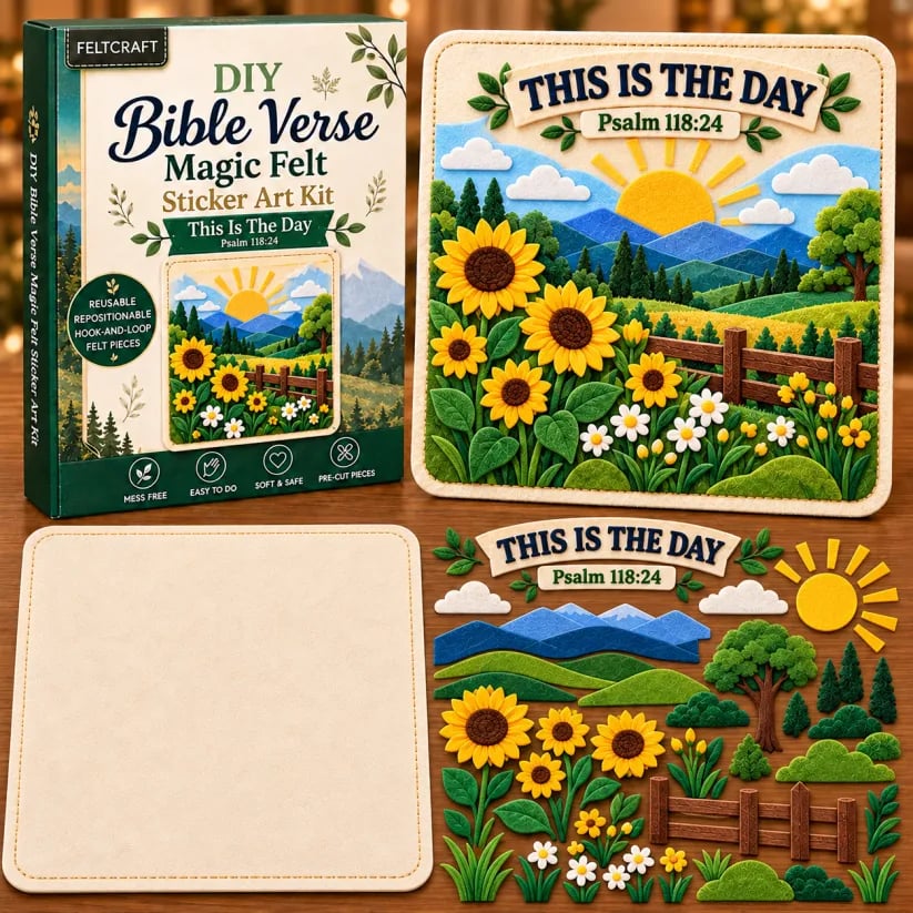 ๐ฟโ๏ธ Bible Verse Magic Felt Sticker Art DIY Kit โ 6 Faith-Inspired Designs