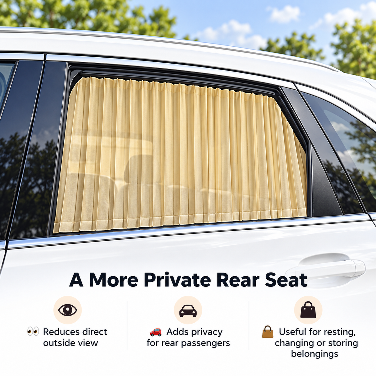 ๐ Pleated Car Window Sun Shade Curtains โ Adjustable Rear Seat Privacy & Sun Protection