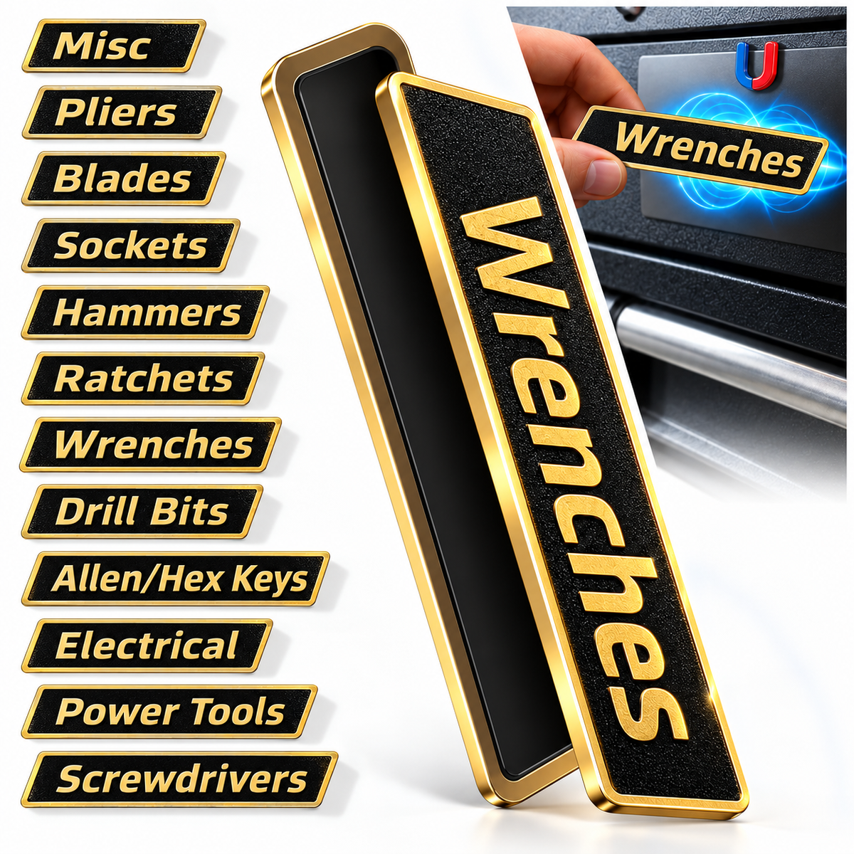 🔧 12-Pack Magnetic Toolbox Labels – Find Your Tools Faster