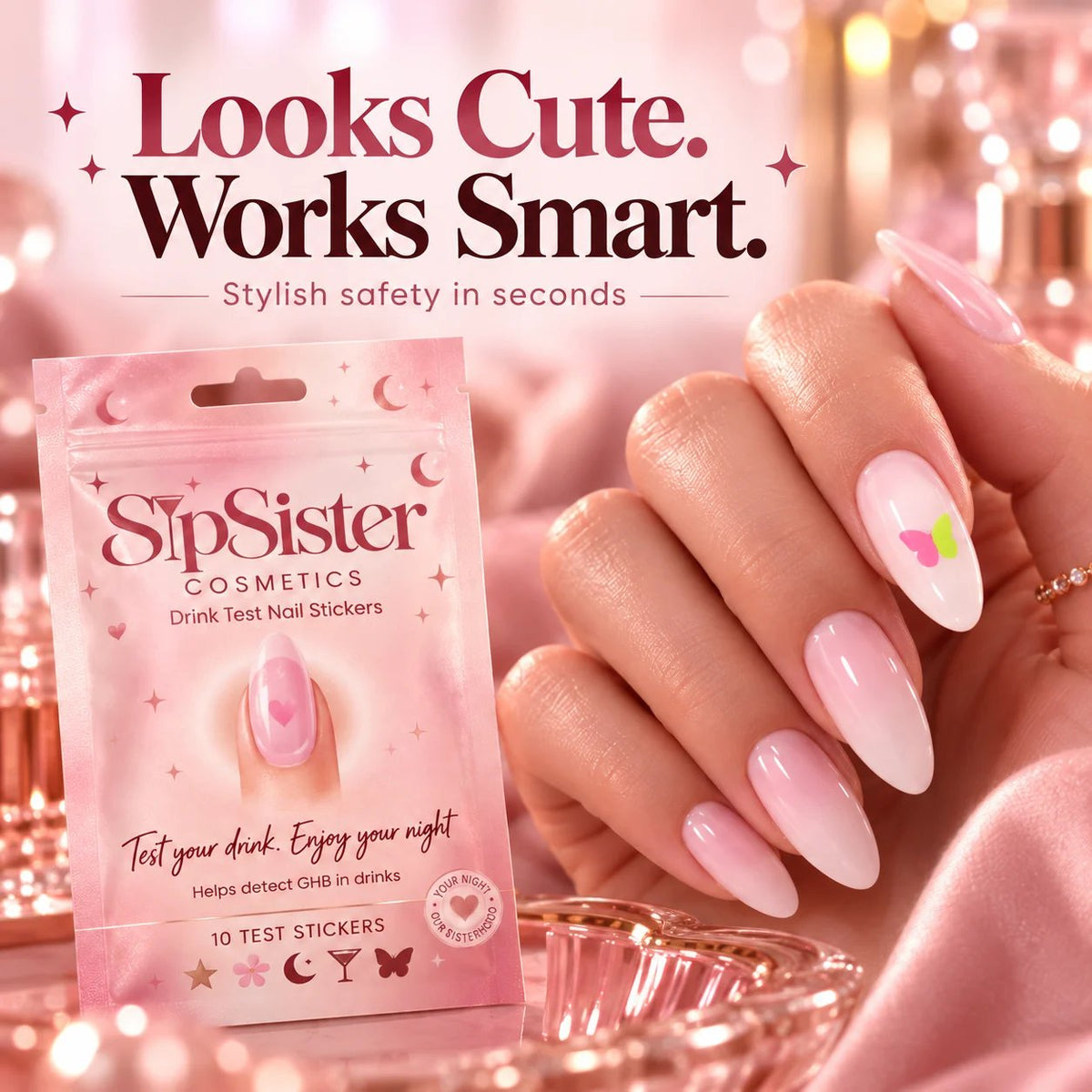 ๐ฆ Butterfly Drink Test Nail Stickers โจ Discreet GHB Screening Nail Art