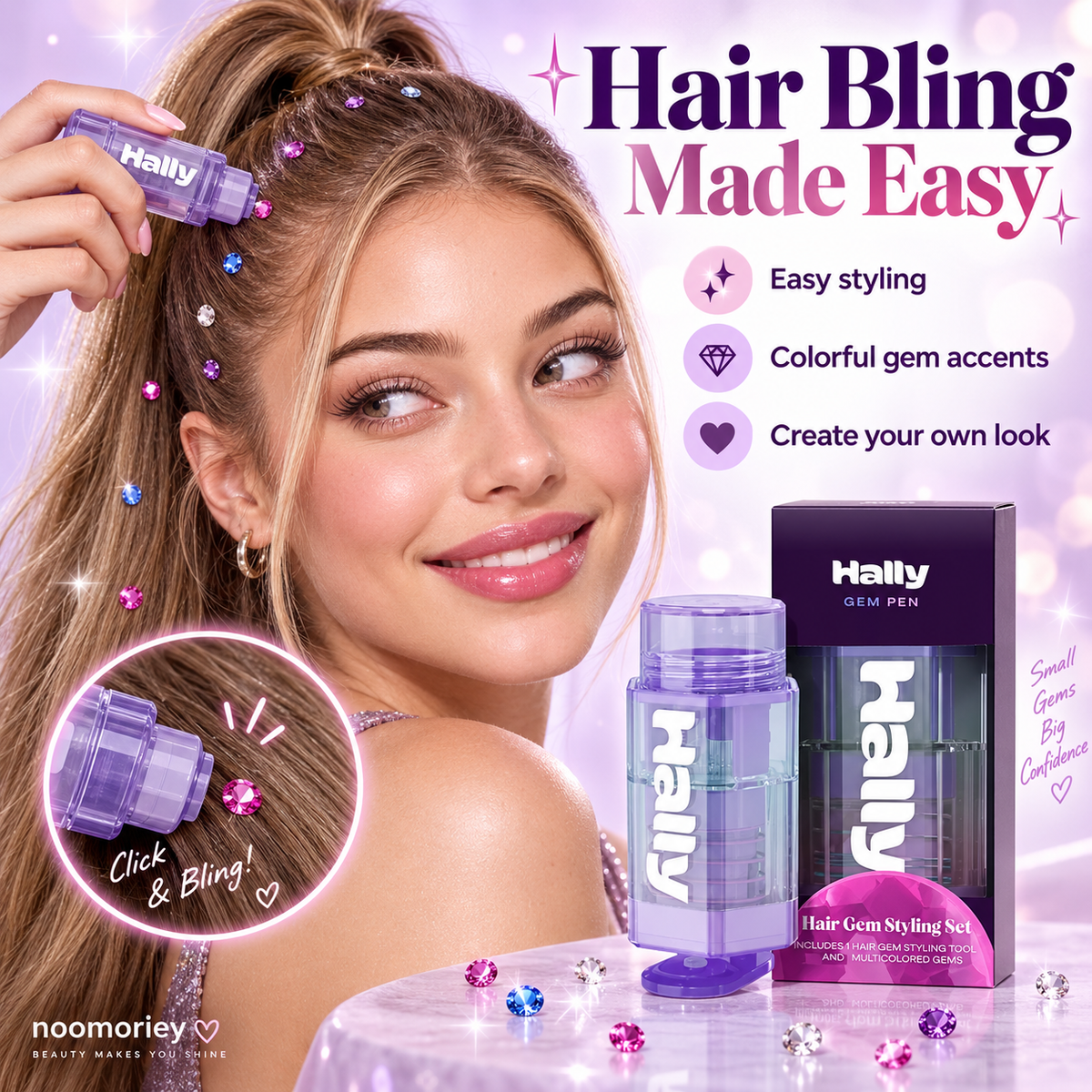 ✨ Instant Sparkle Hair Gem Styling Set – Easy Multicolor Hair Gems for Parties, Festivals & Everyday Looks