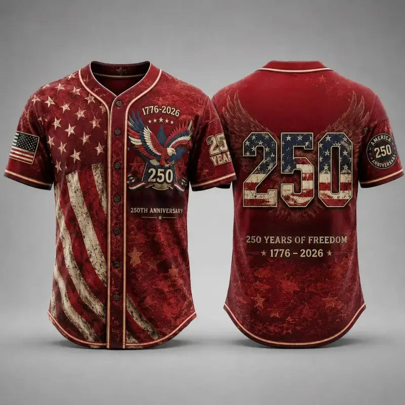 America 250th Anniversary Baseball Jersey – 1776-2026 USA Patriotic Button-Up Shirt | Vintage Stars & Stripes Freedom Jersey for 4th of July, Game Day & Everyday Wear