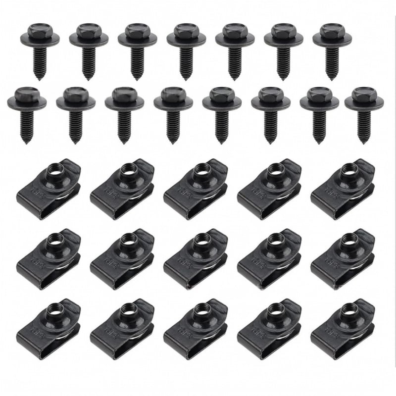 Automotive Universal Screws Black — — 1/4 Body Bolts & U-Nut Clips Kit(50 PCS)