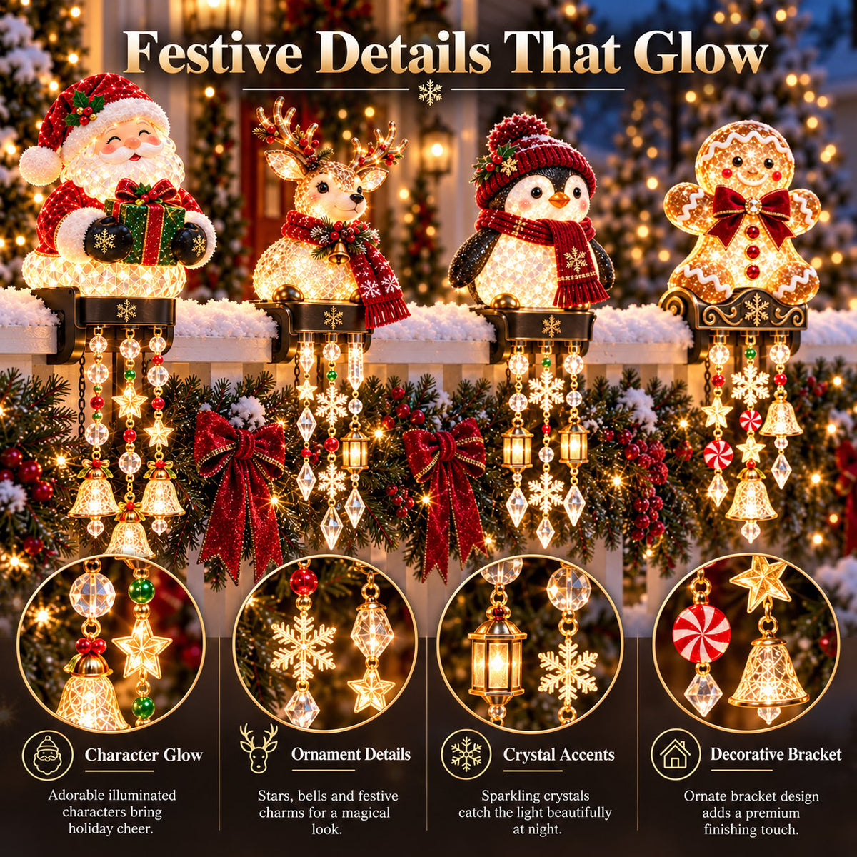 ๐ฏ๐ Christmas Porch Railing Lights โ 4 Festive Character Designs