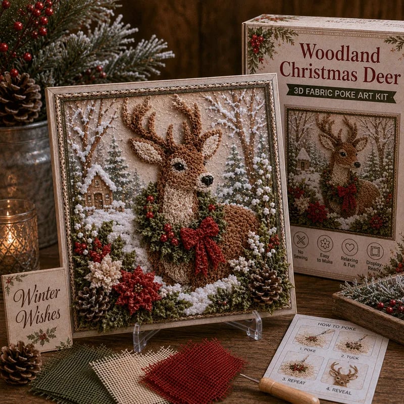 ๐ฅ LAST DAY 50% OFF โ ๐ DIY 3D Fabric Poke Art Christmas Keepsake Kit โ No-Sewing Holiday Craft with Display Stand โจ