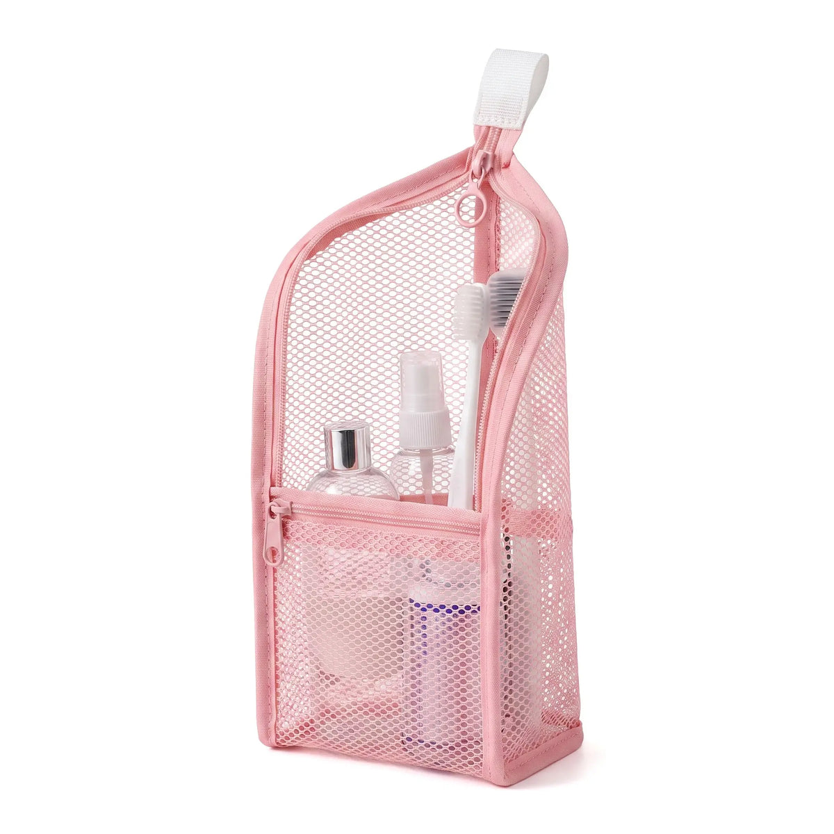 Mesh Zipper Toiletry Storage Pouch - Multi-Pocket Travel Cosmetic Organizer Bag for Bathroom Counter, Vacation Use
