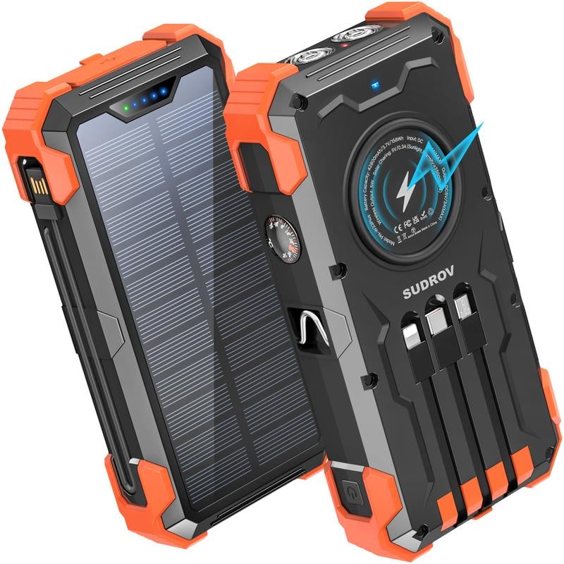 Outdoor High-Capacity Wireless Power Bank with LED Solar