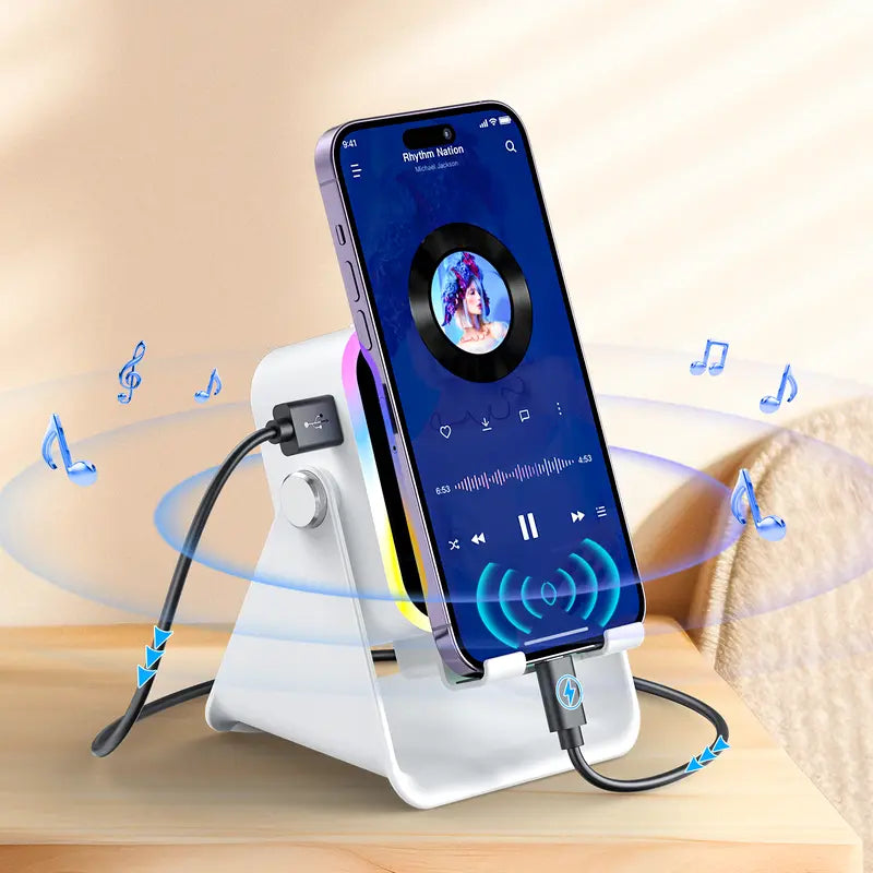 🔥Limited Time 70% Off✨5-in-1 Wireless Audio Charging Stand with Power Bank & RGB Light for Phones & Tablets