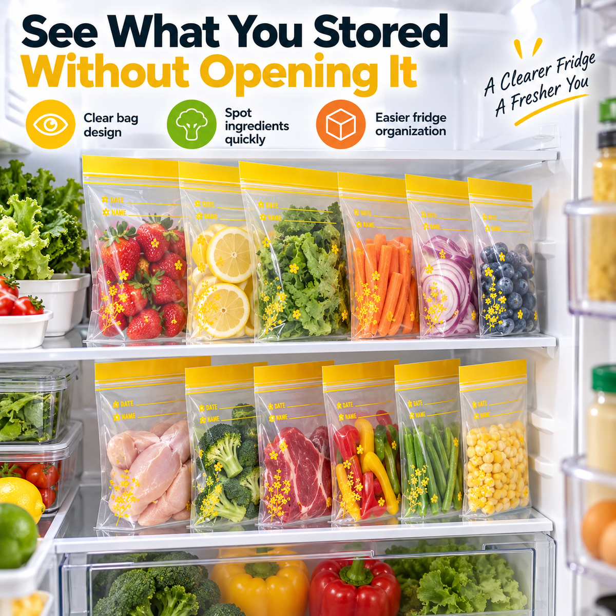 ๐ฅ 15-Pack Double-Seal Food Storage Bags โ Clear Reusable Pouches for Fridge Organization & Meal Prep