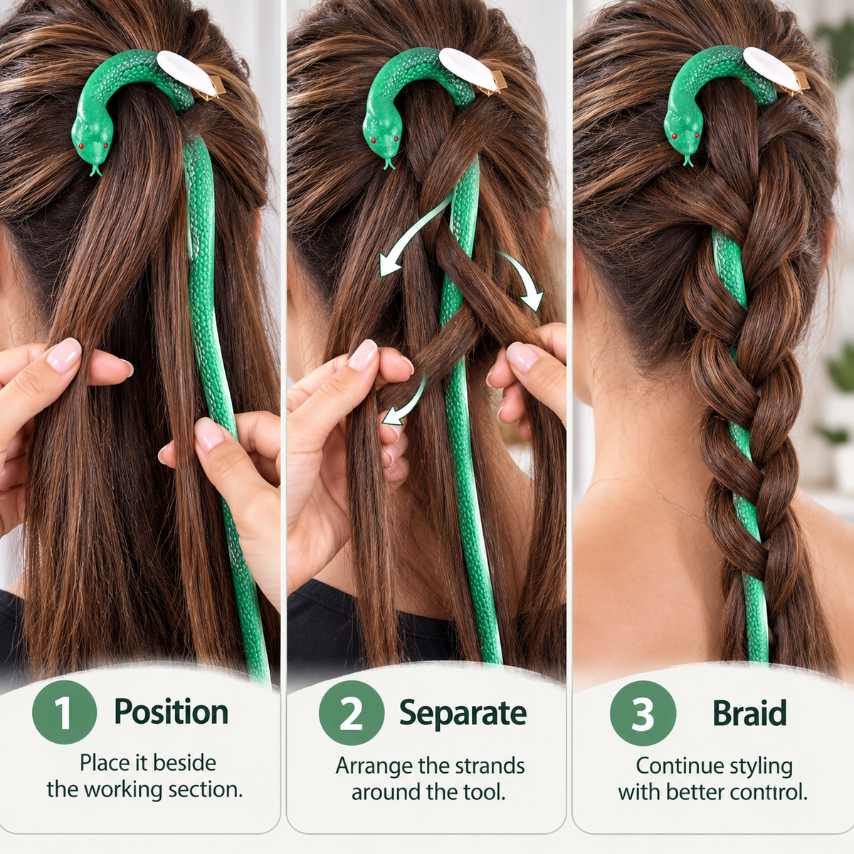 ๐ Flexible Snake Braid Styling Tool โ Easy Hair Sectioning & Braiding Helper