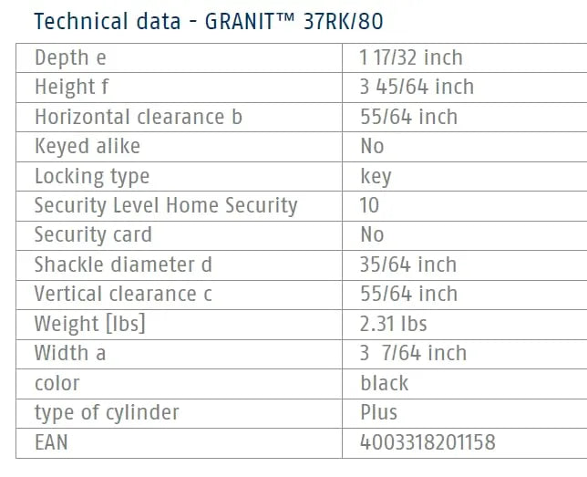 ABUS 37/80 Granit High Security Padlock - Hidden Closed Shackle Hardened Steel Lock