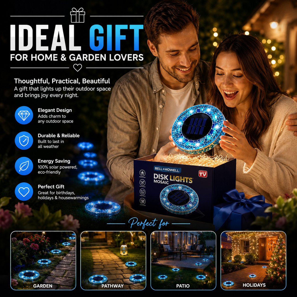 Solar Outdoor Mosaic Disk Pathway LED Lights