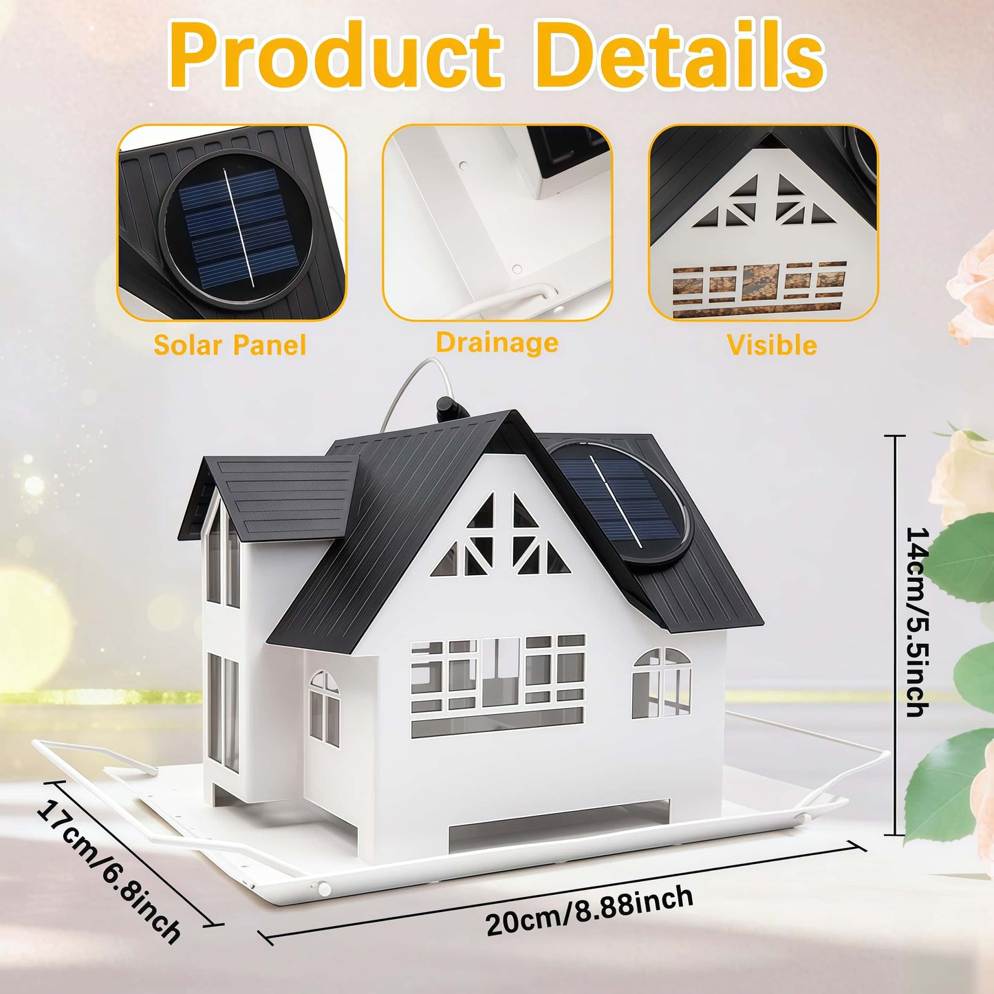 Solar‐Powered Hanging Bird Feeder with Glow – Sturdy Metal Hopper Design🌙🐦