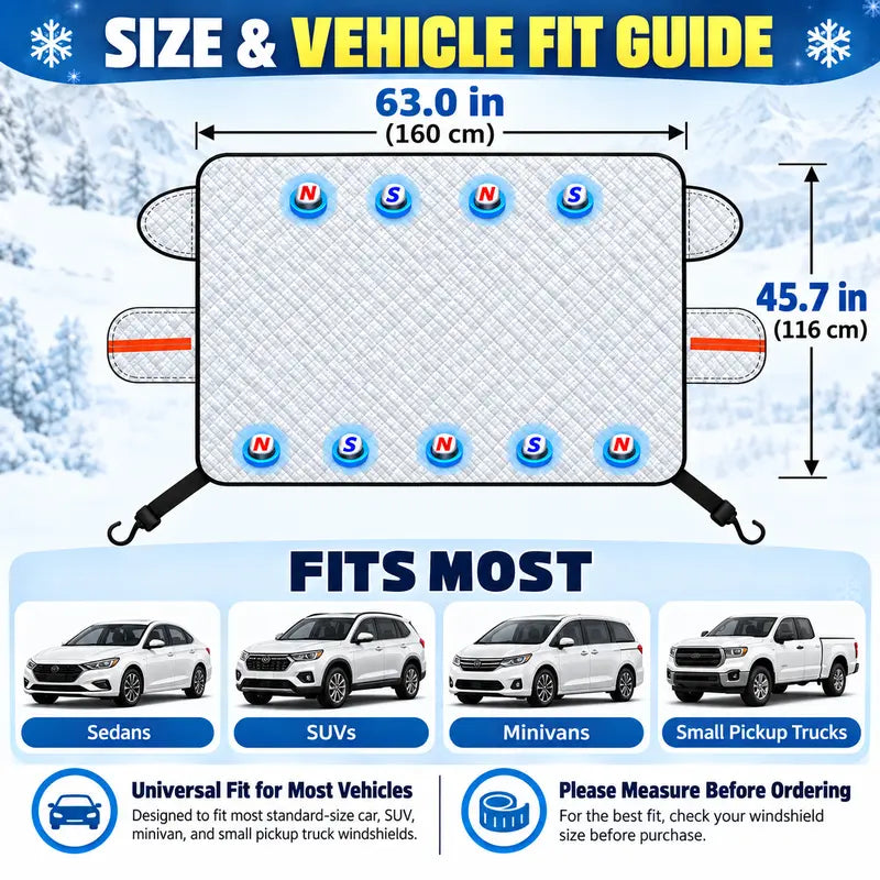 Magnetic Car Windshield Snow Cover – 3-Layer Frost & Snow Protector with Side Mirror Covers