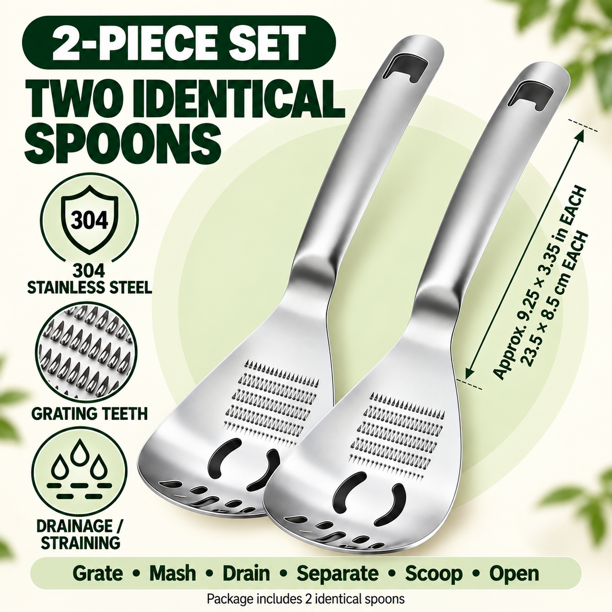 ๐ฅ 6-in-1 304 Stainless Steel Multi-Function Grater Spoon โ Grate, Mash, Drain & Serve