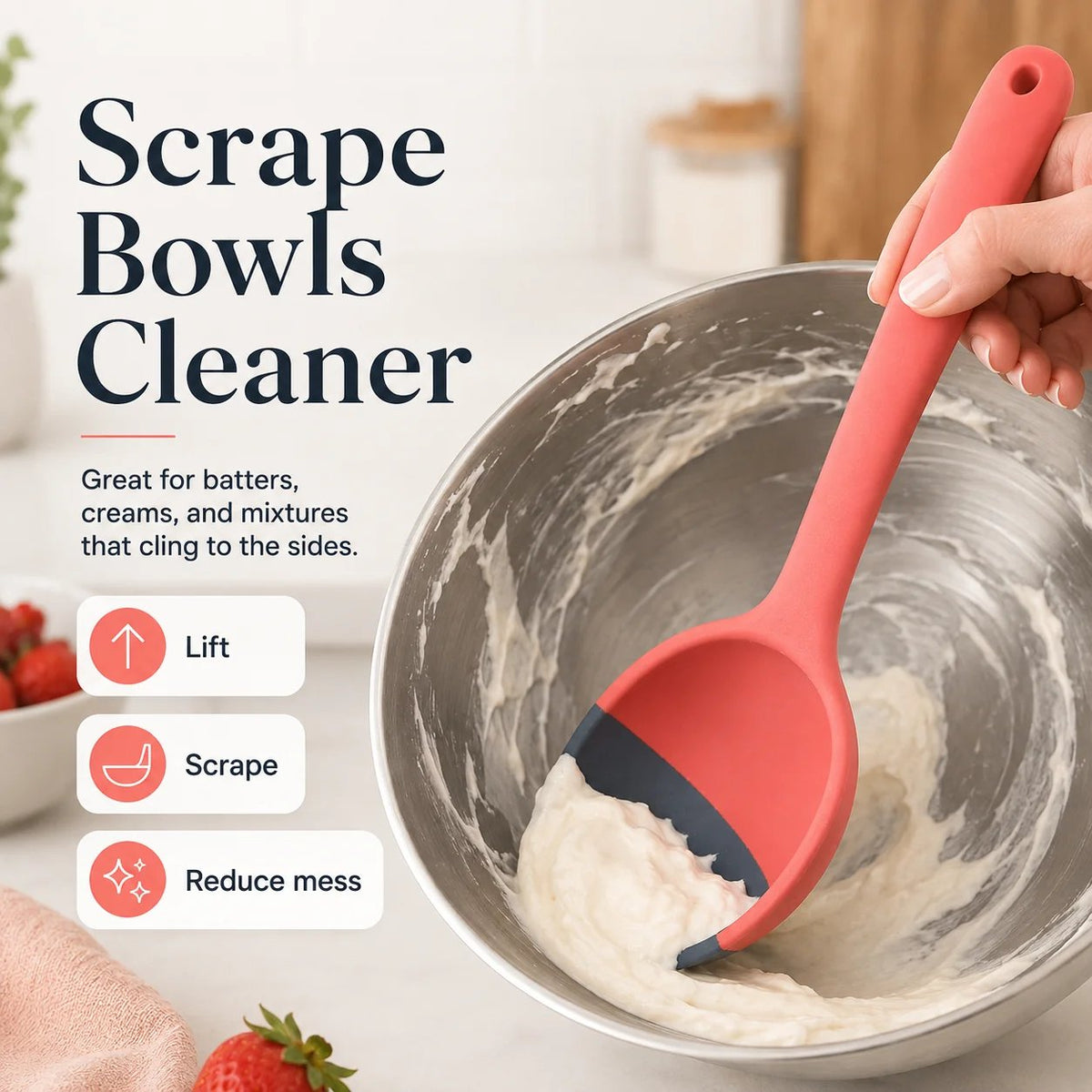 ๐๐ฅ 2-in-1 Silicone Scoop & Scraper Spoon โ Multi-Purpose Cooking & Serving Utensil