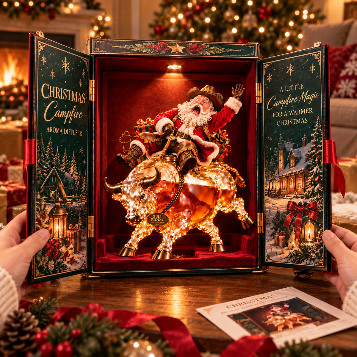 🎄🐂 Scared Santa Bull Rider Whiskey Bottle – Unique Holiday Gift 🎁