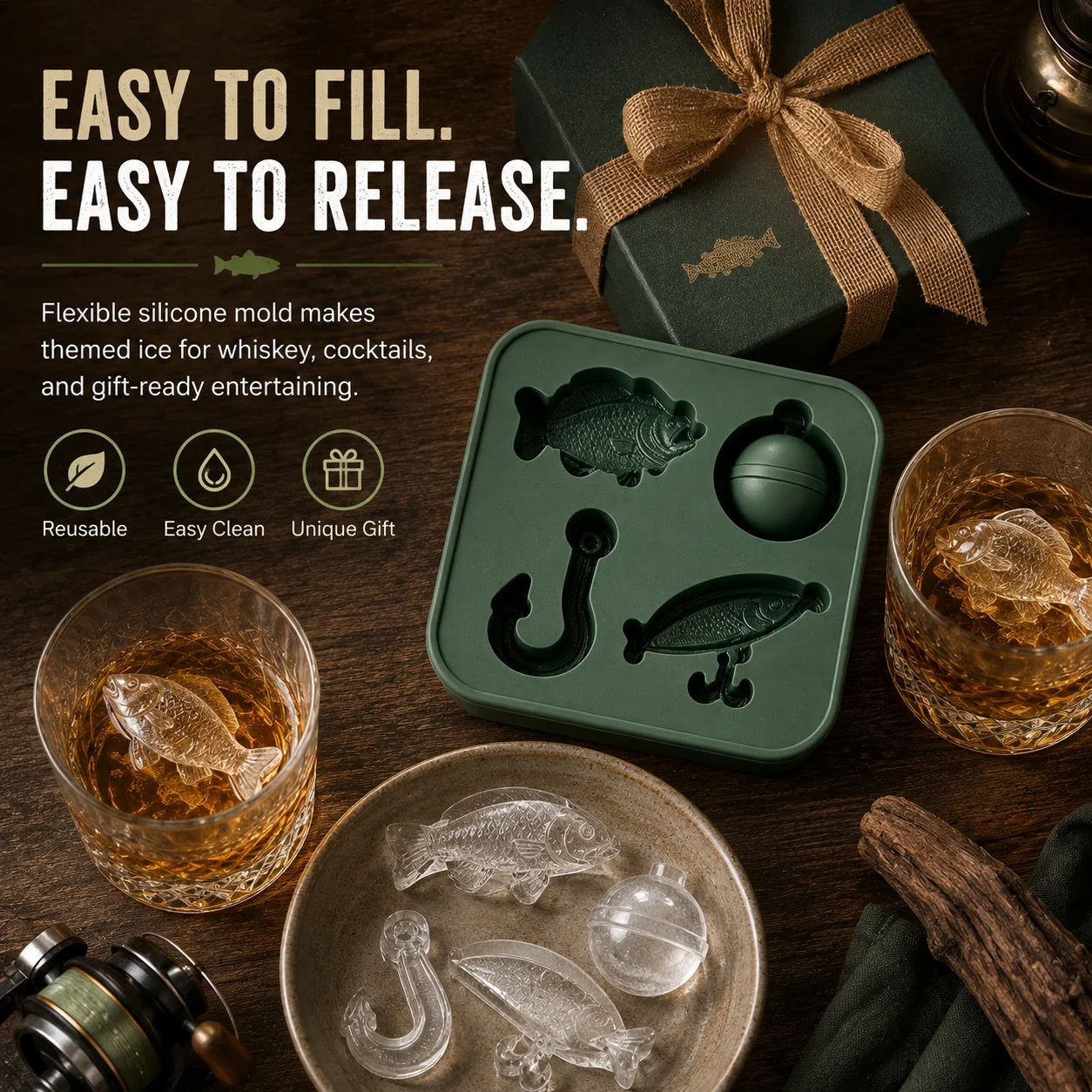 ๐ฃ Fishing-Themed Ice Mold โ Fish, Lure, Hook & Bobber Shapes