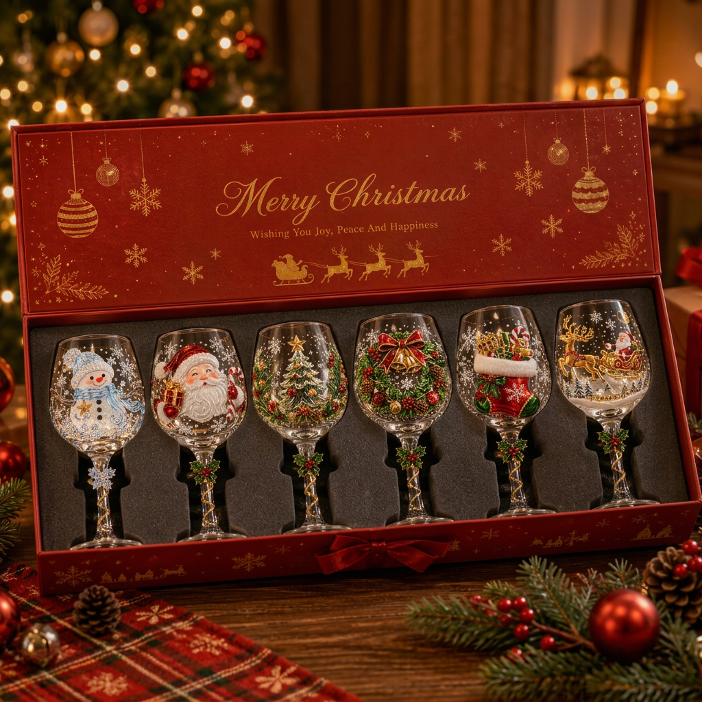 ๐ฅ๐ Christmas 3D Wine Glass Collection Gift Box Set โจ