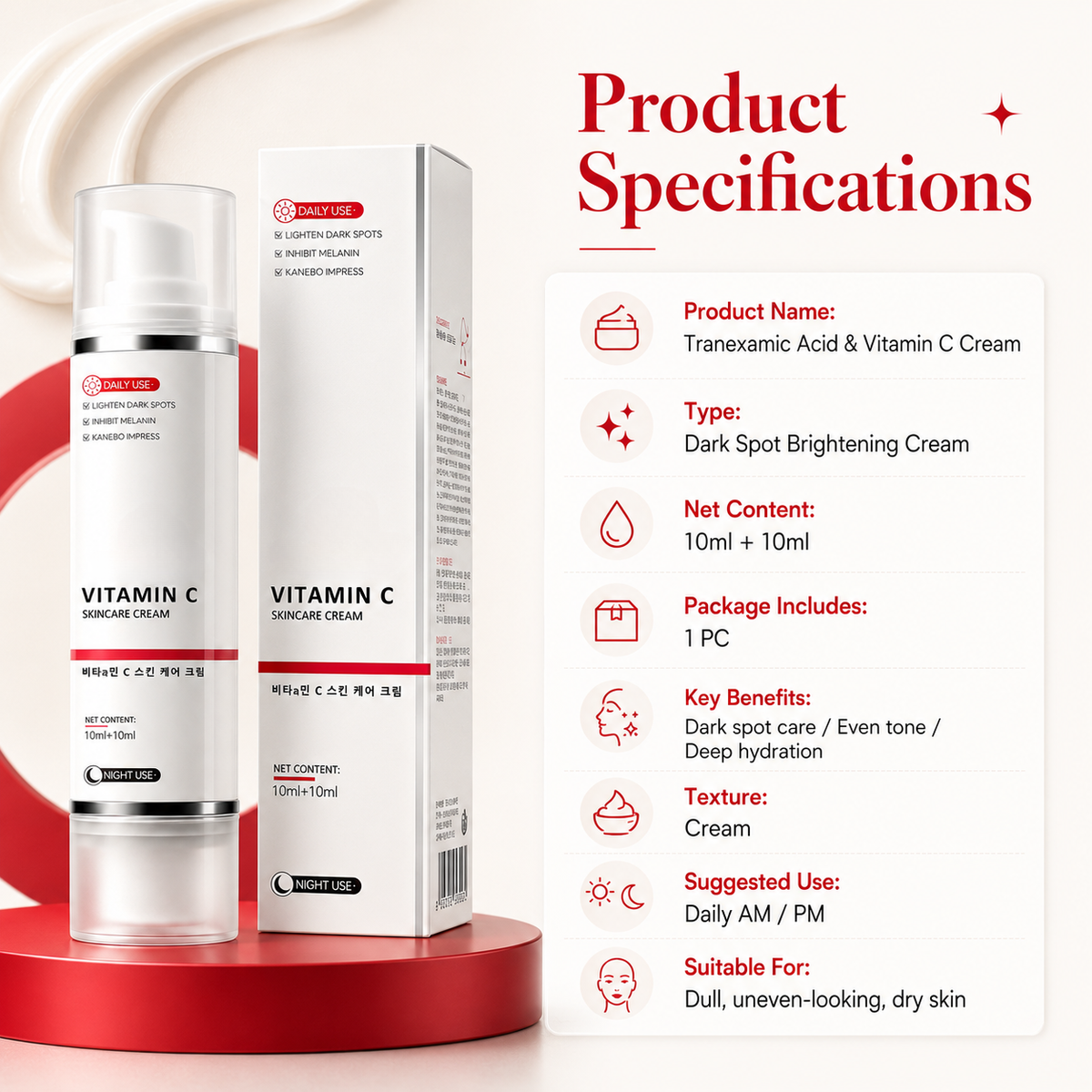 ✨ Tranexamic Acid Vitamin C Face Cream – Spot Fading & Skin Brightening Daily