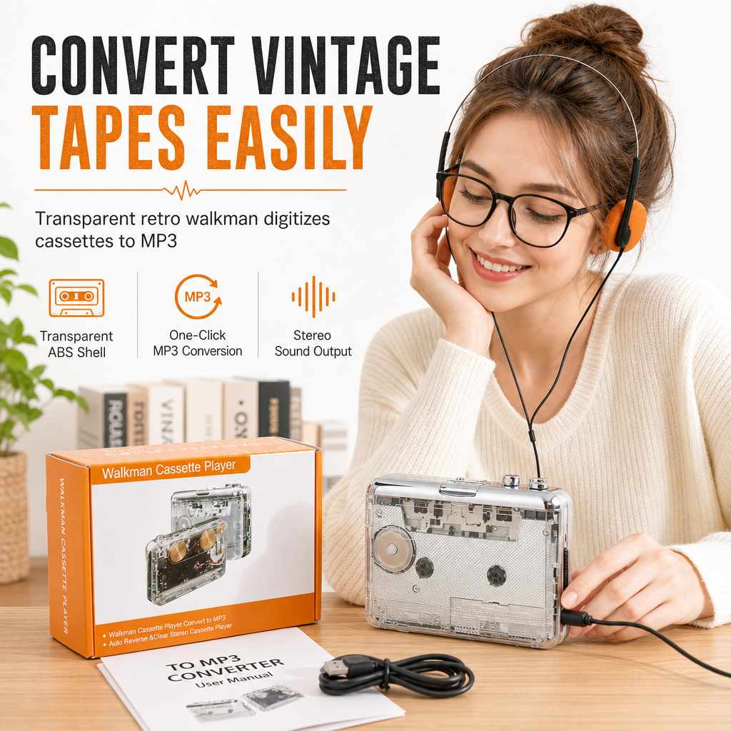 ๐ผ48% OFF NOW! ๐ Transparent Cassette Player โ Tape to MP3 Converter, Type-C & Hi-Fi Stereo โ Nostalgia Meets Modern Tech ๐ต