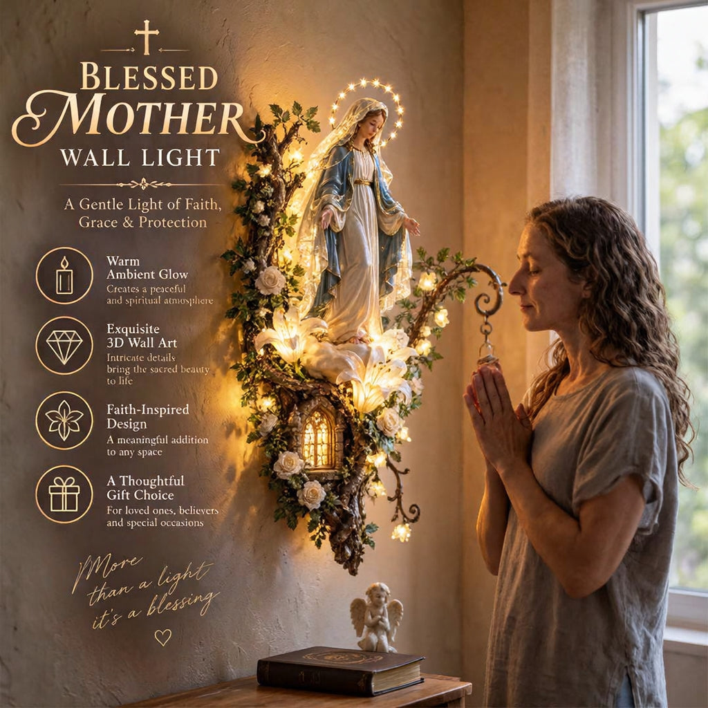 🙏 Blessed Mother Lighted Wall Décor | Virgin Mary 3D Religious Wall Art with Warm Ambient Glow