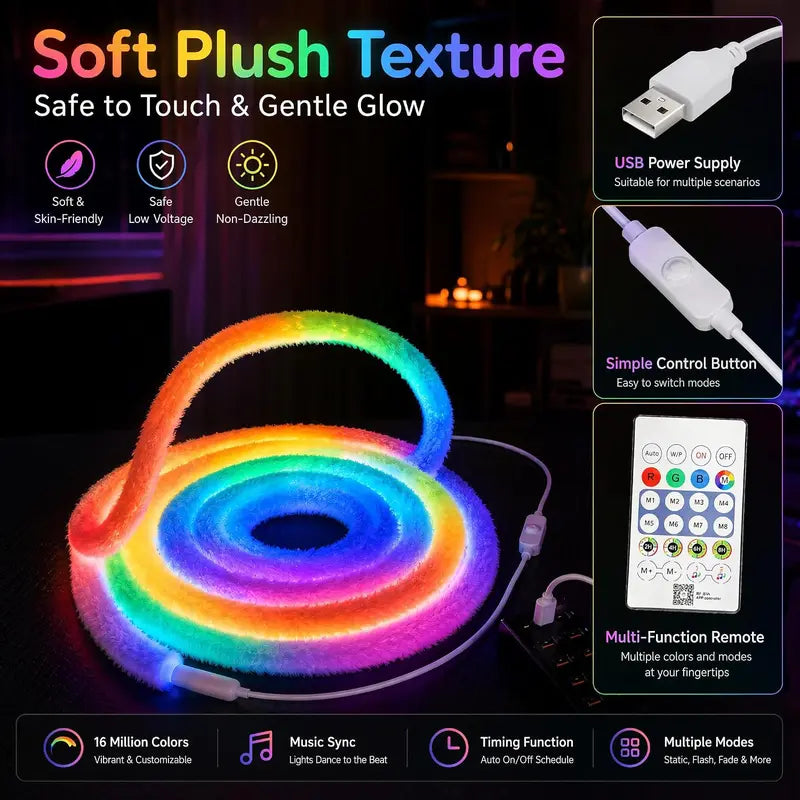 ⏳LAST DAY SALE ONLY ￡9.99!!✨🌟 Faux Fur Neon Light Strip – 360° all-round glow ✨