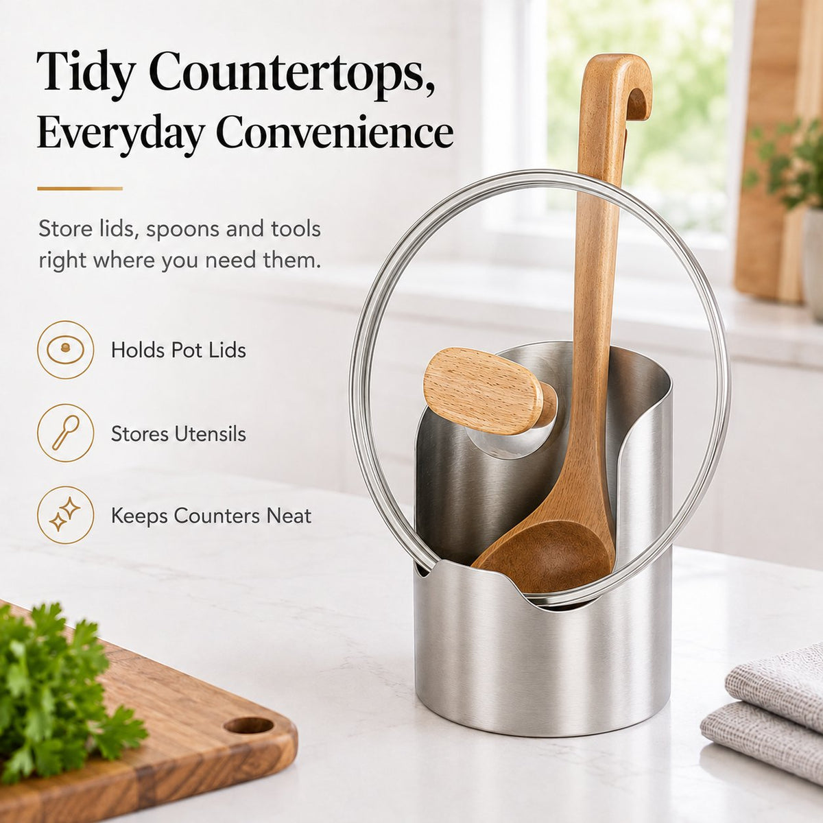 🍳Limited Time Sale 50% OFF — Stainless Steel Pot Lid Holder | Multi-Functional Kitchen Organizer For Lids, Cutting Boards & Utensils