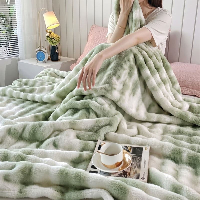 Premium Bubble Fleece Throw Blanket, Color Block Design Soft Sofa Blanket for Luxury Home
